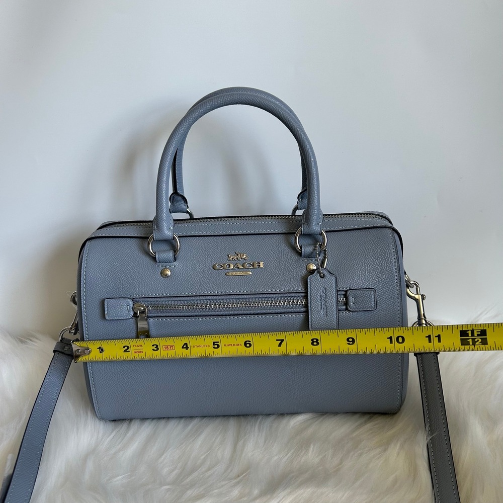 Coach Rowan Twilight Blue Crossgrain Leather Satchel New - Picture 7 of 9